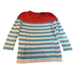 Talbots Womens Striped Button-Back Sweater L Nautical Career Colorful